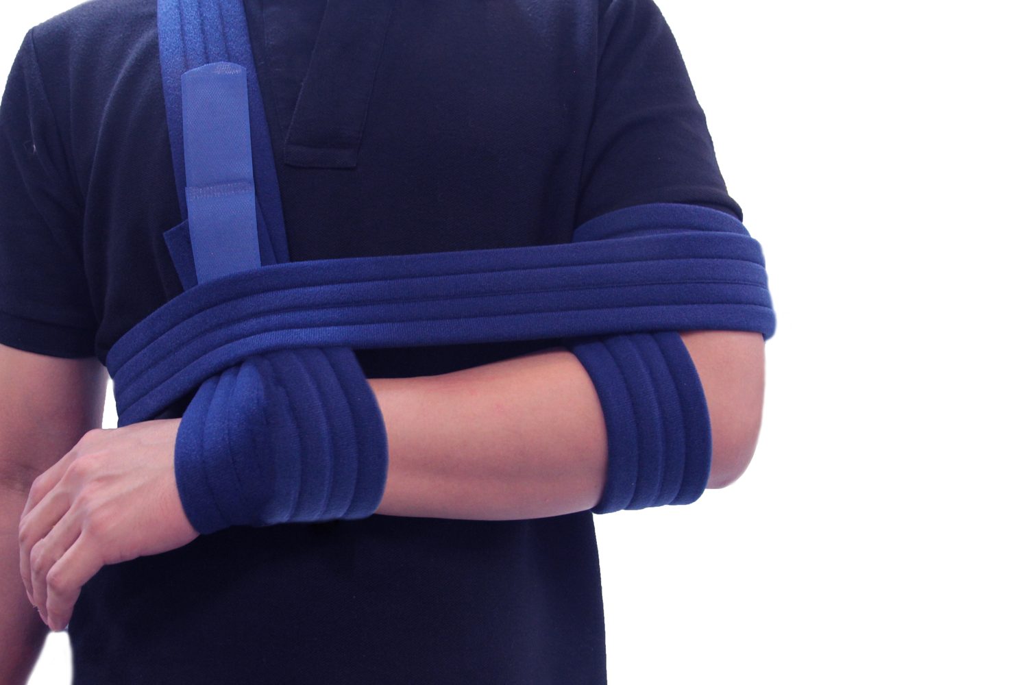 Man wearing arm sling after rotator cuff surgery Man wearing arm sling after rotator cuff surgery